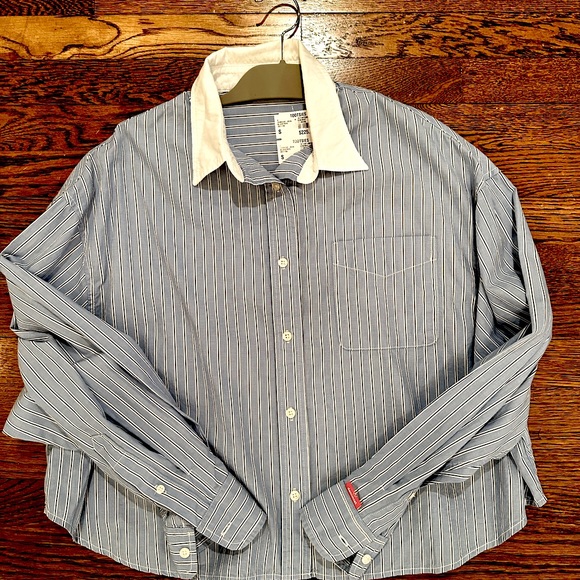 Women's Blue Striped Button Down Shirt by Denimist - Picture 1 of 11
